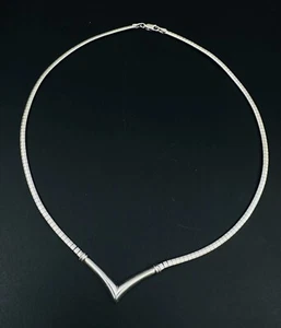 Estate Vintage 925 Sterling Silver V-shaped Omega Chocker Necklace 16 3/8" - Picture 1 of 14