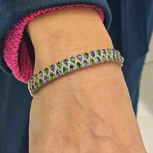 16Ct Pear Cut Lab Created Blue & Green Sapphire Bangle 14k Real Gold Finish - Picture 1 of 6