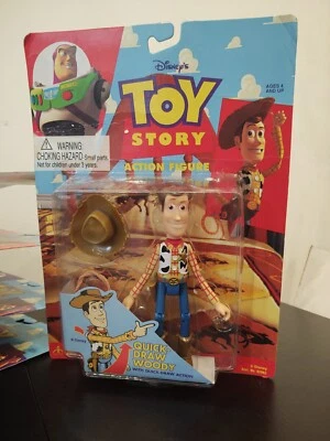 1995 TOY STORY Quick-Draw WOODY Action Figure DISNEY PIXAR Thinkway MOC Card Gd. - Image 1 of 4