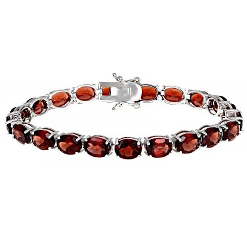 VALENTINO Bracciale Over Tennis 20 14 Ctw Taglio Ovale Creato in Laboratorio Granato Rosso 14K Oro Bianco 7"