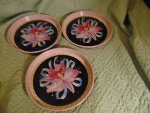 Vintage Mid Century Modern Flower Round SERVING TRAYS 12" - Picture 1 of 7