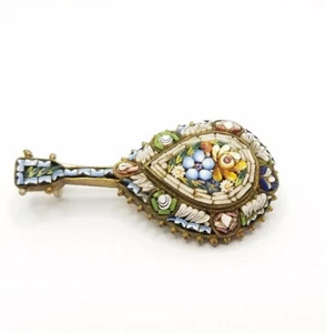 Finest Italian Micro Mosaic Brooch Pin Filigree Antique Flower Victorian Italy - Picture 1 of 12