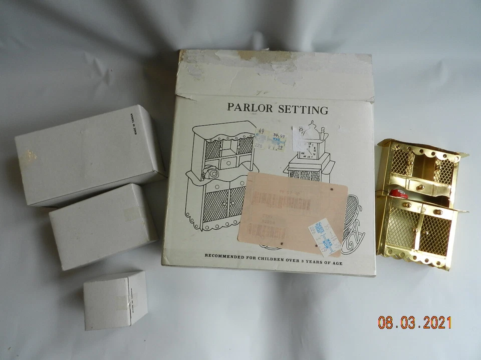 4 Pieces Brass Miniature Doll House Furniture Lot sears hutch clock rocker stool - Image 1 of 1