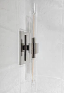 Wall Sconce Living Room Wall Fixture Glass Clear Wall Light Nickel 22.8" Indoor - Picture 1 of 11