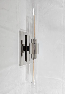 Wall Sconce Living Room Wall Fixture Glass Clear Wall Light Nickel 22.8" Indoor - Image 1 of 4