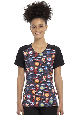 Avengers Cherokee Scrubs Marvel Studios Tooniforms V Neck Top TF632 MAFE - Image 1 of 4