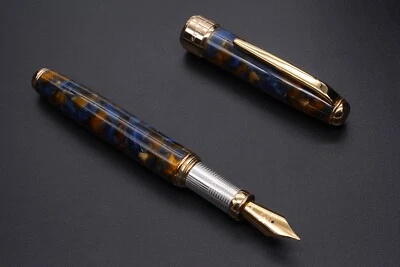 Pluma Estilográfica Arlequín Italiana Resina 925 Plata Sólida Plumín Punta M Tinta Negra Foto 1 de 4