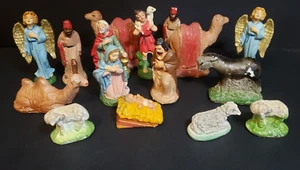 Vintage 16 Piece Hand Painted Nativity Chalkware Set Italy Chalk Ware - Picture 1 of 21