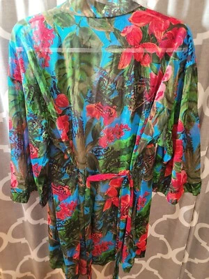 Roupão de banho vintage raro década de 1960 Roxanne floral tamanho médio  - Imagem 1 de 4