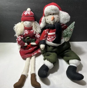 Plush Christmas Shelf Sitter Snowman And Girl - Picture 1 of 5