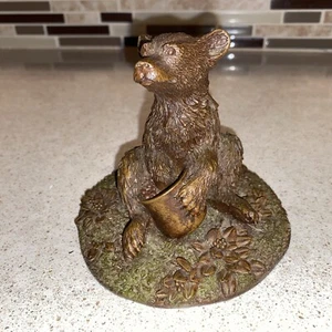 Vintage Signed R.K. Davis Sculpture Figurine~ Bear Cub in Berry Bucket - Picture 1 of 12