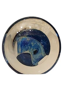 Robert Eickholt Blown Glass 4" Blue Iridescent Disc Paperweight VTG Signed 1997 - Picture 1 of 11