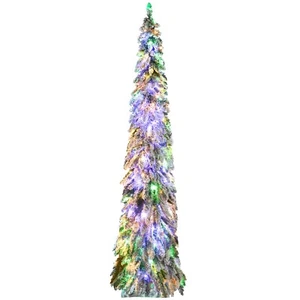 7 Ft Pre-Lit Slim Flocked Christmas Tree Realistic Branches Downswept Shape - Picture 1 of 11