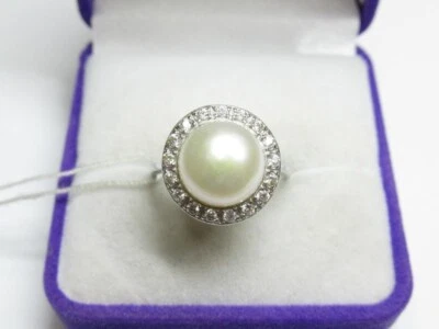 Anello Vintage Argento Sterling 925 Gioielli Pietra Zircone Perle Fine Donna ... - Immagine 1 di 4