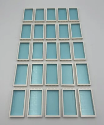 LEGO LOT OF 25 White Door Frame 1x4x6 Trans-Light Blue Glass / City Window Walls - Image 1 of 4