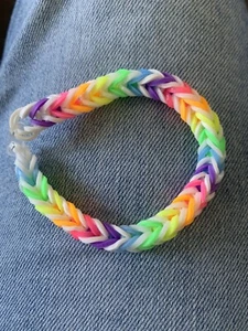 Homemade Loom Band Bracelet Rainbow Coloured - Picture 1 of 2