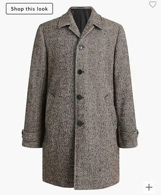 J.Crew Thompson Wool Herringbone Overcoat Topcoat Black/White Car Coat Sz. 46 - Image 1 of 3