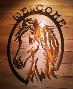 Horse Head Metal Art Welcome Sign Equine Copper FX Rustic Finish Plasma 19x13 - Picture 1 of 4