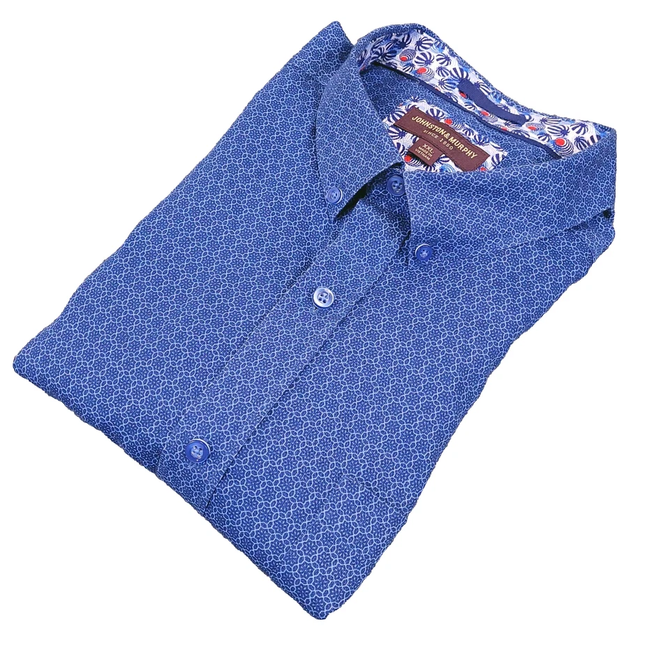Johnston Murphy Shirt Mens XXL 2XL Button Up Blue Geometric Chain Link Blues - Image 1 of 4