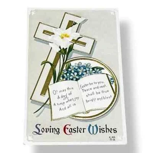 Tarjeta Postal Loving Easter Wishes Cruz Repujada Dorada Dividida Tarjeta Trasera C582 - Imagen 1 de 2