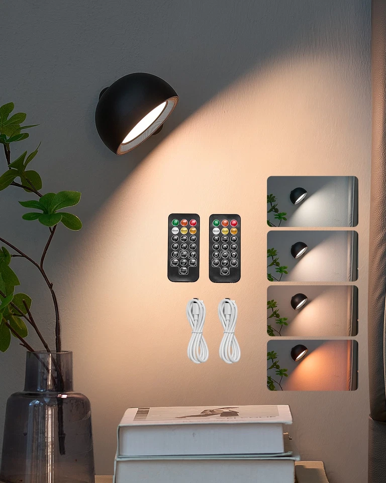 VEVOR V2PCS LED Wall Sconces Rechargeable Battery Operated Wall Lamps Remote