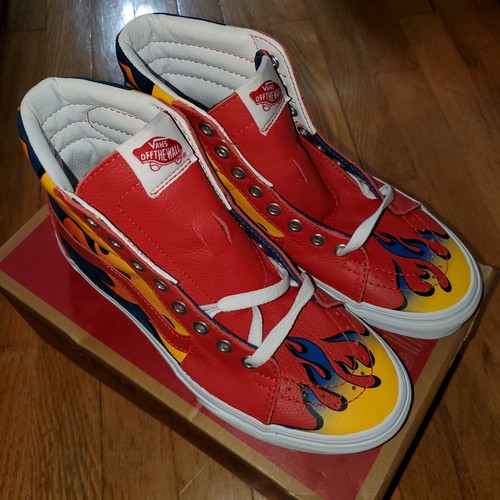 Scarpe da skateboard Vans SK8 Hi Racer True Blue & Red Flames US uomo 6 5 donna 8