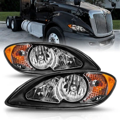Black Clear Lens Crystal Headlights fits 2011-16 International Harvester ProStar - Image 1 of 4