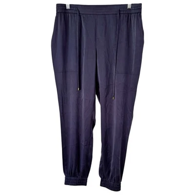 NWT Eileen Fisher Sandwashed Silk Charmeuse Ankle Pants Midnight Blue Medium - Image 1 of 4
