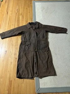 Outback Trading Co Riding Jacket Mens Large Brown Wax Cotton Oilskin Trench Coat - Picture 1 of 12