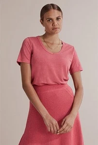 COUNTRY ROAD Short Sleeve Linen Tshirt Tee Top XXS 4 6 Candy Pink V Neck BNT New - Picture 1 of 7