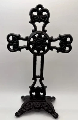 Suporte de mesa vintage celta ferro fundido cruz preto 10" cristão religioso - Imagem 1 de 4