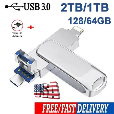USB 3.0 Flash Drive Memory Stick External Storage For iPhone 14 15 Android 2T/1T - Image 1 of 4