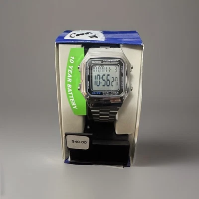 Casio A-178WA-1A 不锈钢 石英 数字 男女皆宜的 手表 带 LED 背光 — 第 1/3 张图片