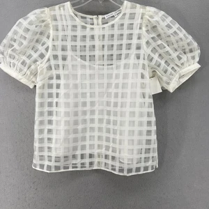 Camisa English Factory para mujer talla S blanca transparente a cuadros manga abullonada cami - Imagen 1 de 11