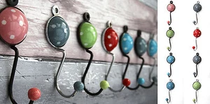 Ceramic and metal polka dot shabby chic vintage coat hooks - Picture 1 of 11