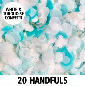 Biodegradable Wedding Confetti | White Turquoise Mix | Circle Tissue Paper | 20g - Picture 1 of 3