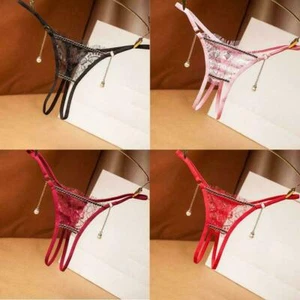 Sexy Women's Crotchles Pearl Thong G-string Panties Lingerie Underwear T-back US - Picture 1 of 18