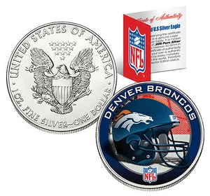 DENVER BRONCOS 1 Oz .999 Fine Silver American Eagle $1 US Coin NFL LICENSED - Picture 1 of 2