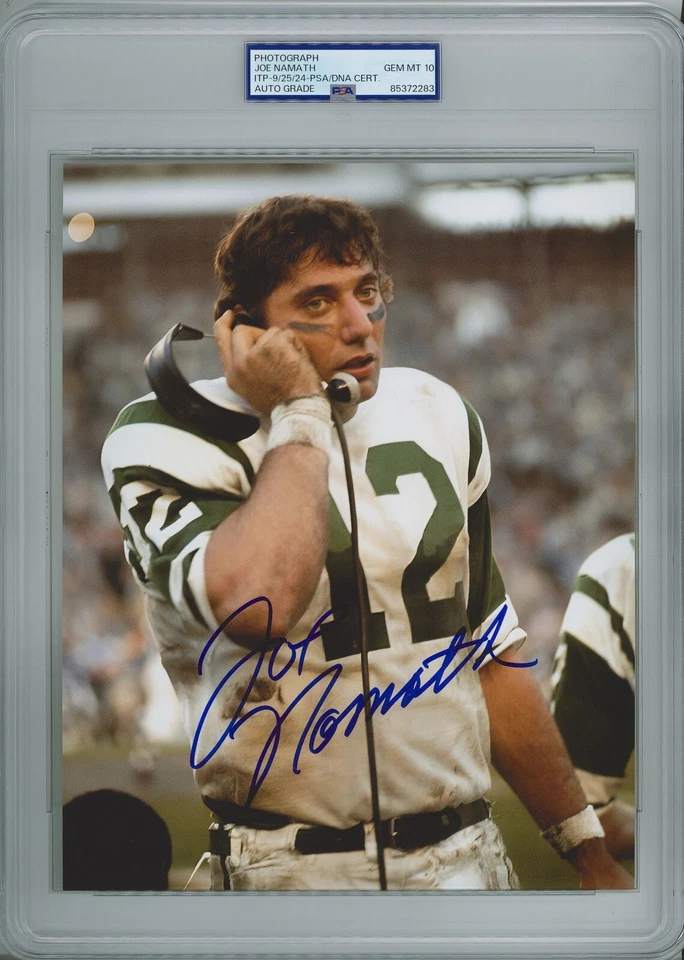 JOE NAMATH SIGNED 8X10 NEW YORK JETS PSA DNA HEADSET GEM MINT 10 AUTO - Image 1 of 1