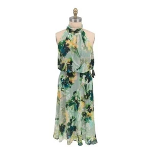 01247 NEW Adrianna Papell Floral Blouson Dress Green Size 12 bohemian spring - Picture 1 of 9