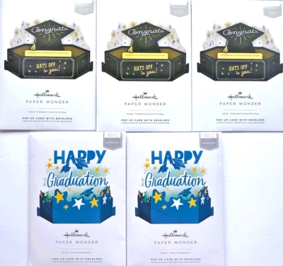 5 Lot Hallmark Paper Wonder Graduation Pop-Up Cards Lights & Music (2 Designs) - Image 1 of 2