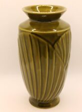 Vintage Mid Century Modern Art Deco Style Green Pottery Vase 7"