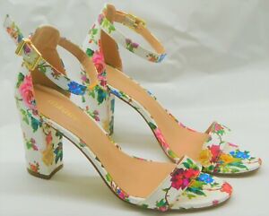 Madden Girl Beela White Floral Ankle Strap Block Heels Size 9