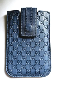 Funda con soporte para teléfono Gucci de cuero azul vaquero firma Guccissima - Imagen 1 de 10