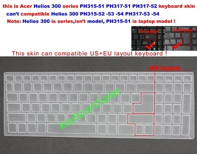 Keyboard Film Skin Cover for Acer Predator Helios 300 PH315-51 PH317-51 PH317-52 - Image 1 of 4