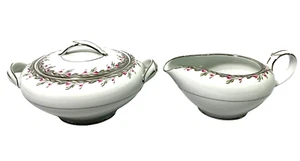 Zuccheriera e cremoso vintage porcellana cinese Noritake Petite 5507 grigio rosa - Foto 1 di 12