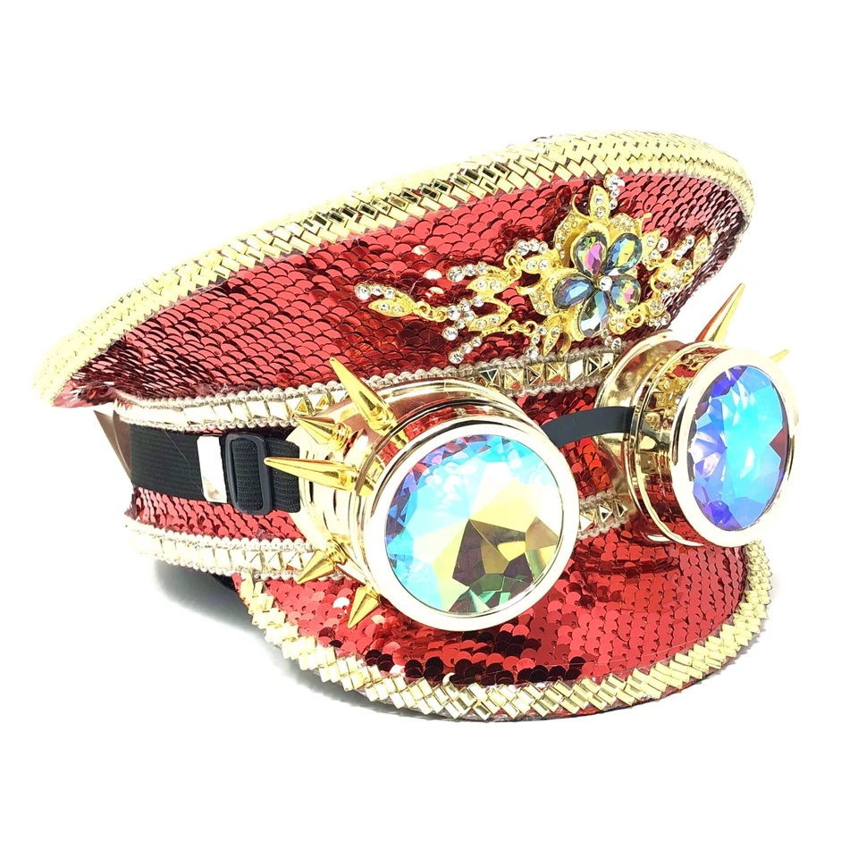 蒸汽朋克 RAVE Captain Style 豪华女式女孩水钻亮片帽子 — 第 1/4 张图片