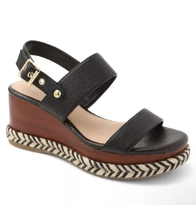 BCBG MAXAZRIA Womens Black 1-1/2" Wooden Platform Wedge Slingback Sandal 6M - Picture 1 of 4