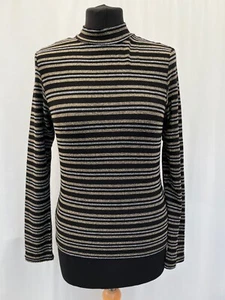 Monki Pullover schwarz gold gestreift hochgeschlossen Damen Viskosemischung - Bild 1 von 9