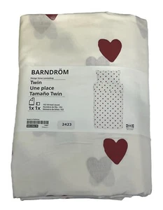 New IKEA BARNDROM Heart Pattern White/Red Twin Duvet Cover Pillowcase 805.958.79 - Picture 1 of 3